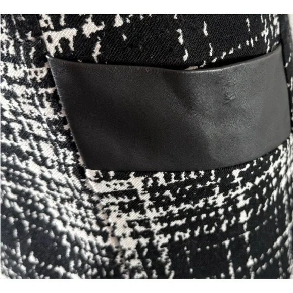 Banana Republic Black White Plaid Faux Leather Trim Short Sleeve Shift Dress 6 - Picture 2 of 8